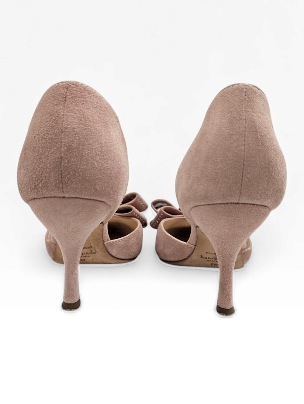 KATE SPADE Sterling Blush Pink Suede D'Orsay Rhinestone Bow Pointed Toe Pumps 7M - Picture 9 of 11